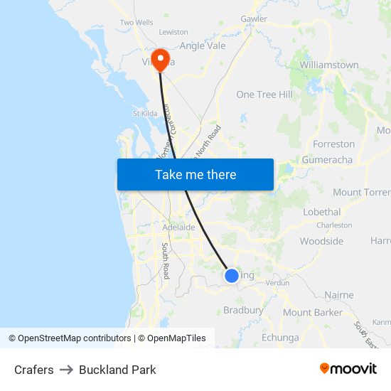 Crafers to Buckland Park map