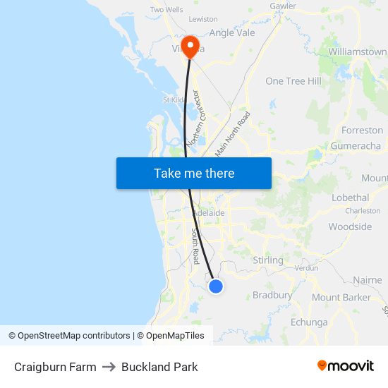 Craigburn Farm to Buckland Park map