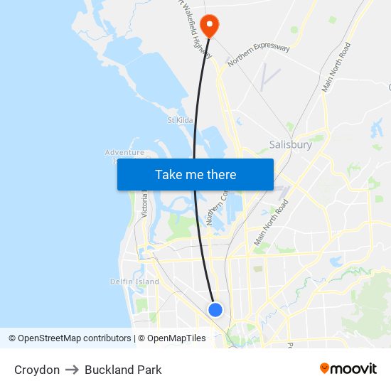 Croydon to Buckland Park map