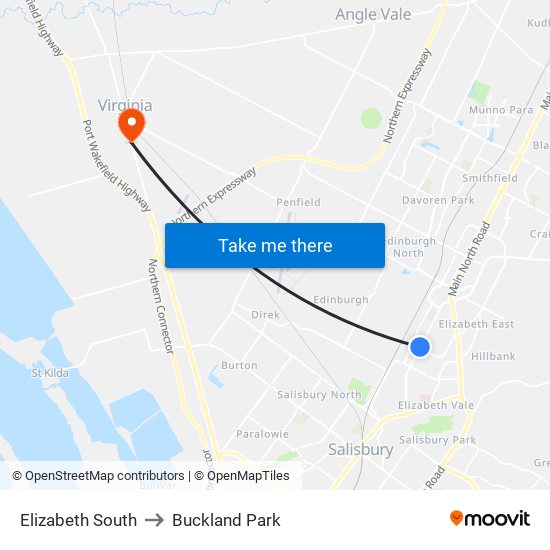 Elizabeth South to Buckland Park map