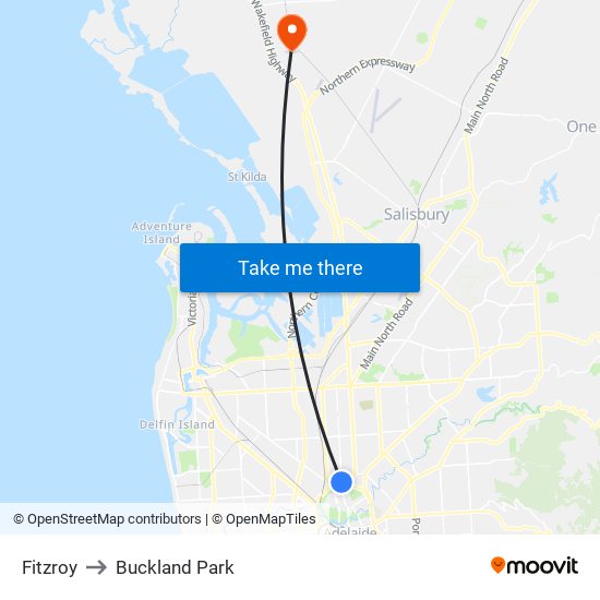 Fitzroy to Buckland Park map