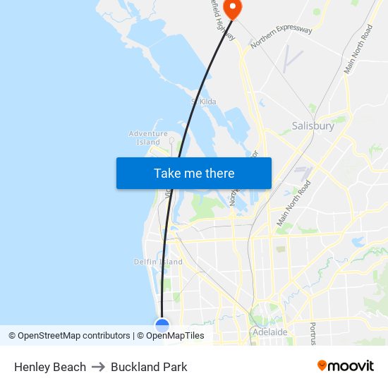 Henley Beach to Buckland Park map