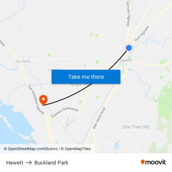 Hewett to Buckland Park map