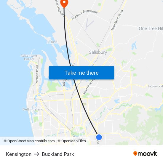 Kensington to Buckland Park map