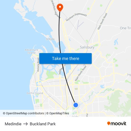 Medindie to Buckland Park map