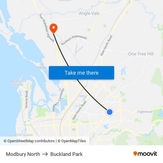 Modbury North to Buckland Park map