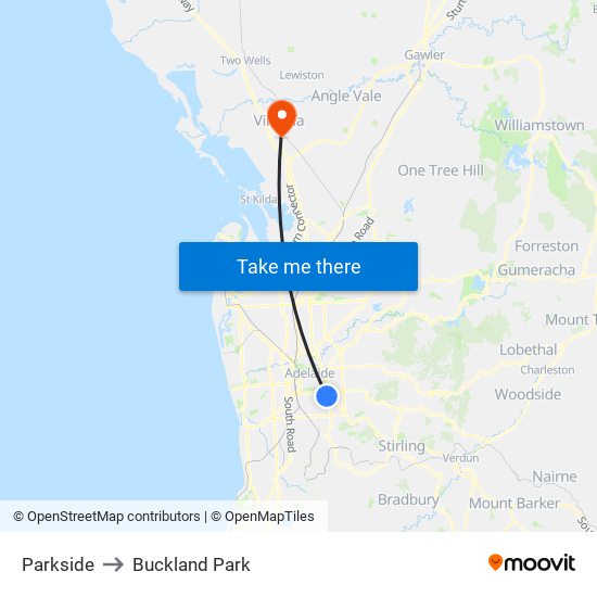 Parkside to Buckland Park map