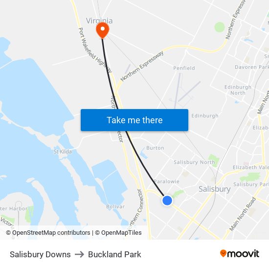 Salisbury Downs to Buckland Park map