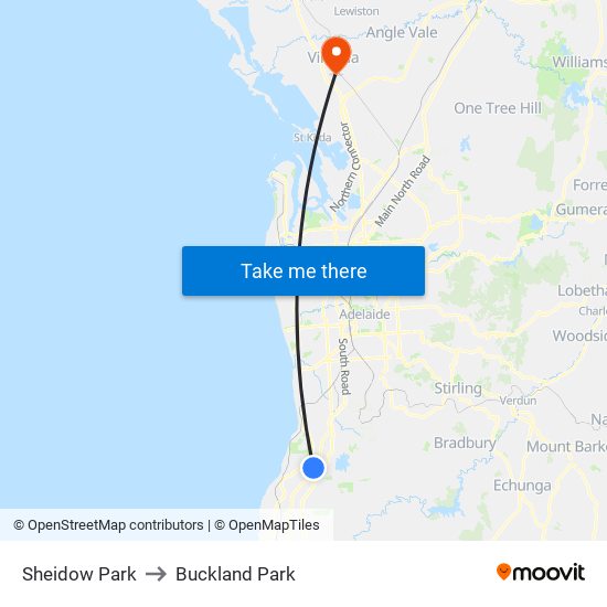 Sheidow Park to Buckland Park map