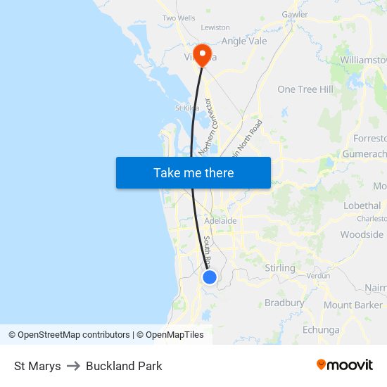 St Marys to Buckland Park map