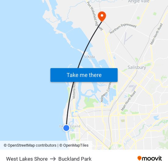 West Lakes Shore to Buckland Park map