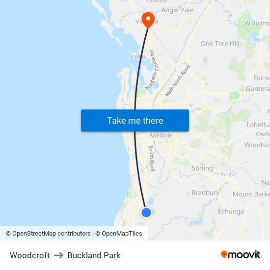 Woodcroft to Buckland Park map