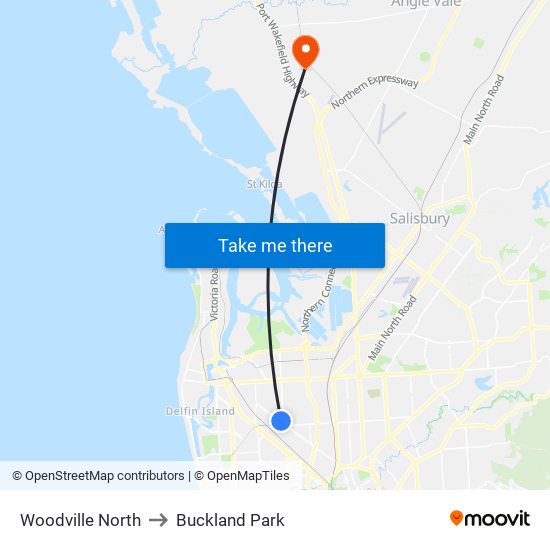 Woodville North to Buckland Park map