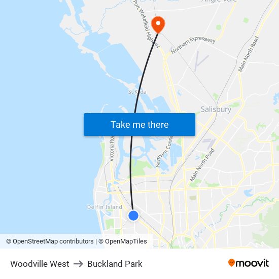 Woodville West to Buckland Park map