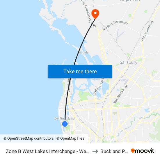 Zone B West Lakes Interchange - West side to Buckland Park map