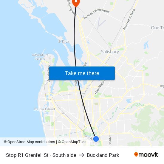 Stop R1 Grenfell St - South side to Buckland Park map
