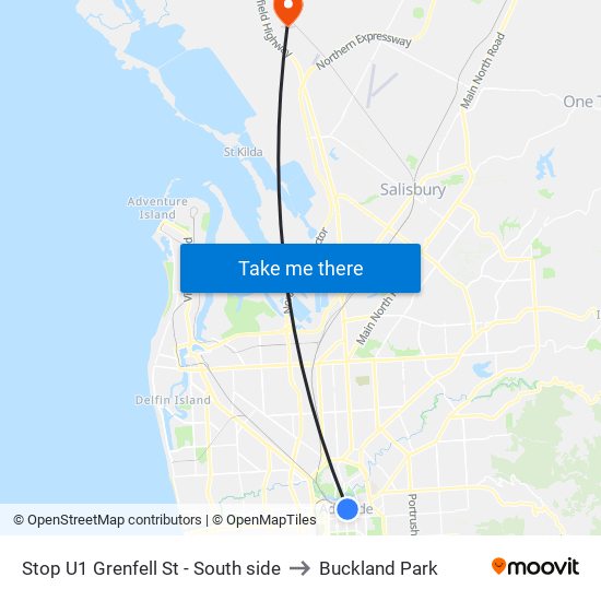 Stop U1 Grenfell St - South side to Buckland Park map