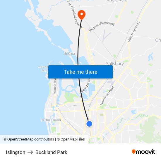 Islington to Buckland Park map