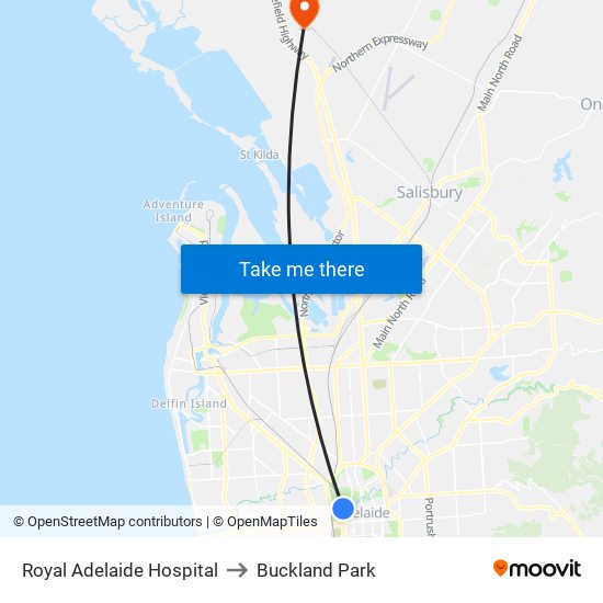 Royal Adelaide Hospital to Buckland Park map