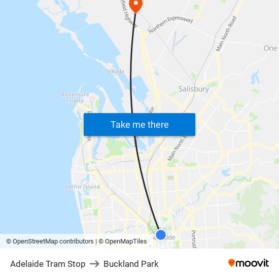 Adelaide Tram Stop to Buckland Park map