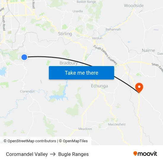 Coromandel Valley to Bugle Ranges map