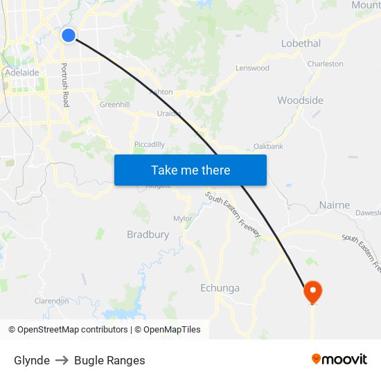 Glynde to Bugle Ranges map