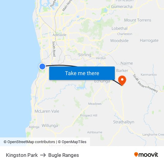 Kingston Park to Bugle Ranges map