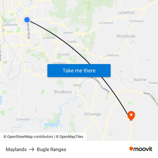 Maylands to Bugle Ranges map