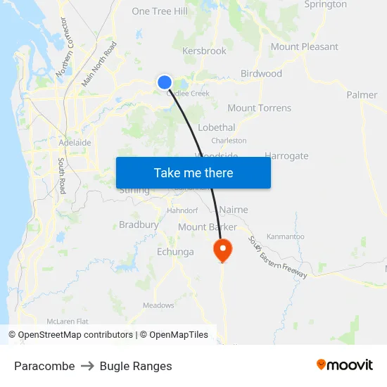 Paracombe to Bugle Ranges map