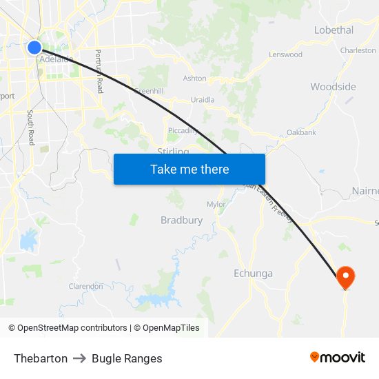 Thebarton to Bugle Ranges map