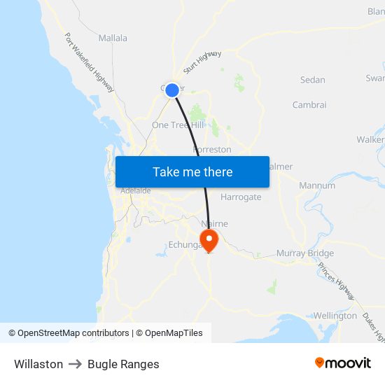 Willaston to Bugle Ranges map