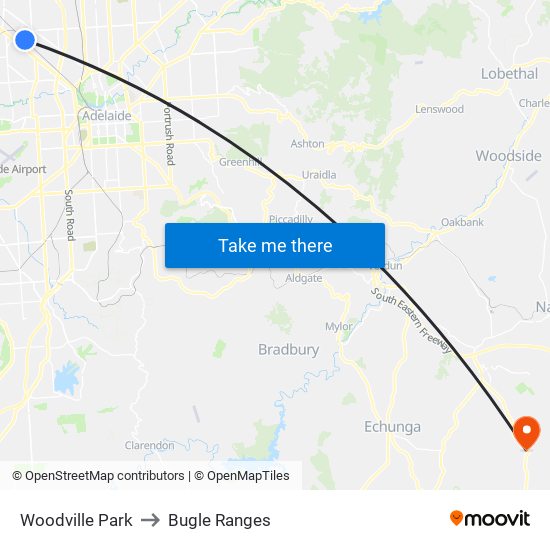 Woodville Park to Bugle Ranges map