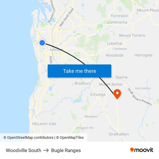 Woodville South to Bugle Ranges map