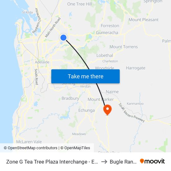 Zone G Tea Tree Plaza Interchange - East side to Bugle Ranges map