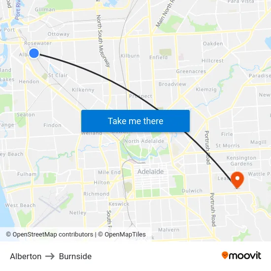 Alberton to Burnside map