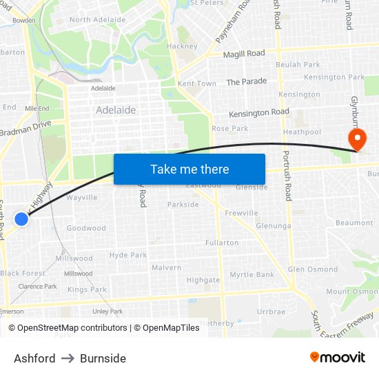 Ashford to Burnside map