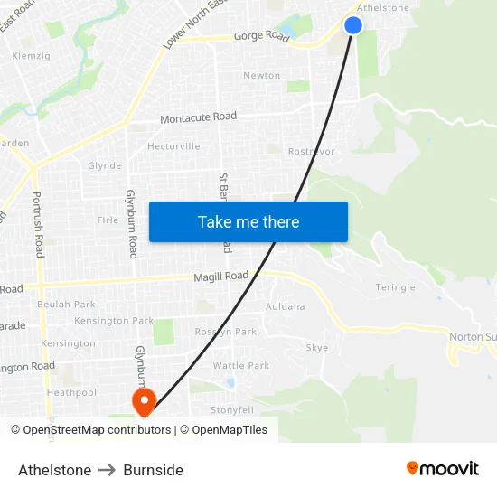 Athelstone to Burnside map