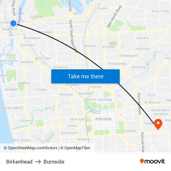 Birkenhead to Burnside map