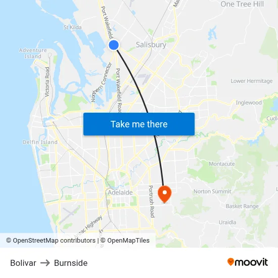 Bolivar to Burnside map