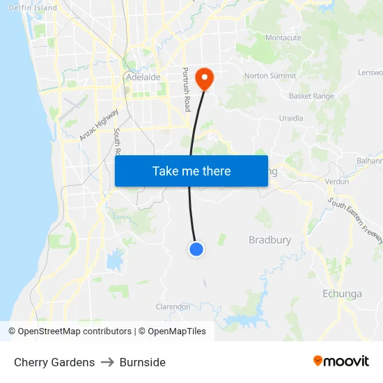Cherry Gardens to Burnside map