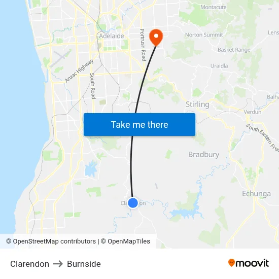 Clarendon to Burnside map