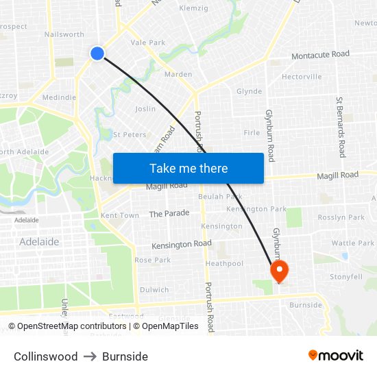 Collinswood to Burnside map