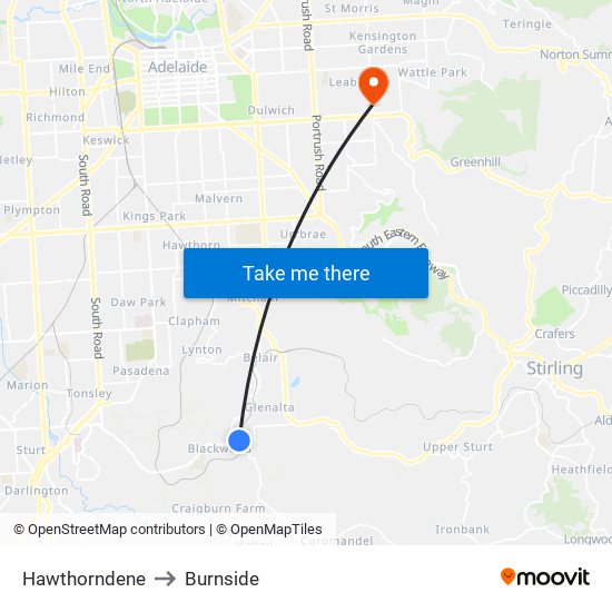 Hawthorndene to Burnside map