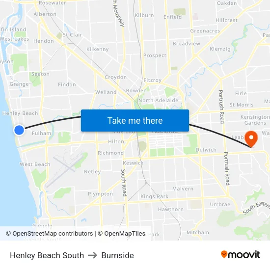 Henley Beach South to Burnside map
