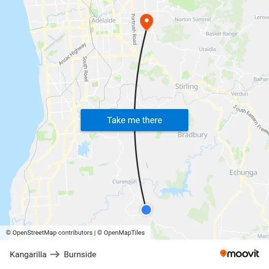 Kangarilla to Burnside map