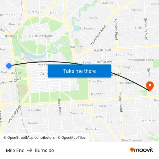 Mile End to Burnside map