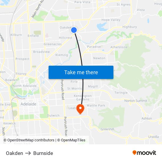 Oakden to Burnside map