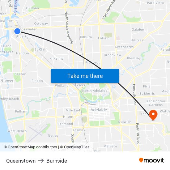 Queenstown to Burnside map