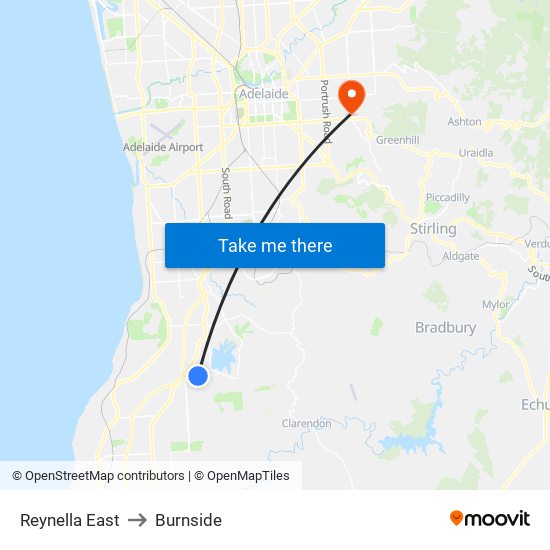 Reynella East to Burnside map