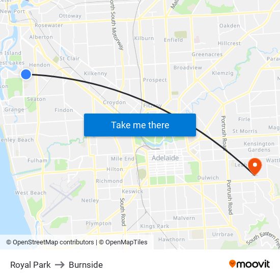 Royal Park to Burnside map